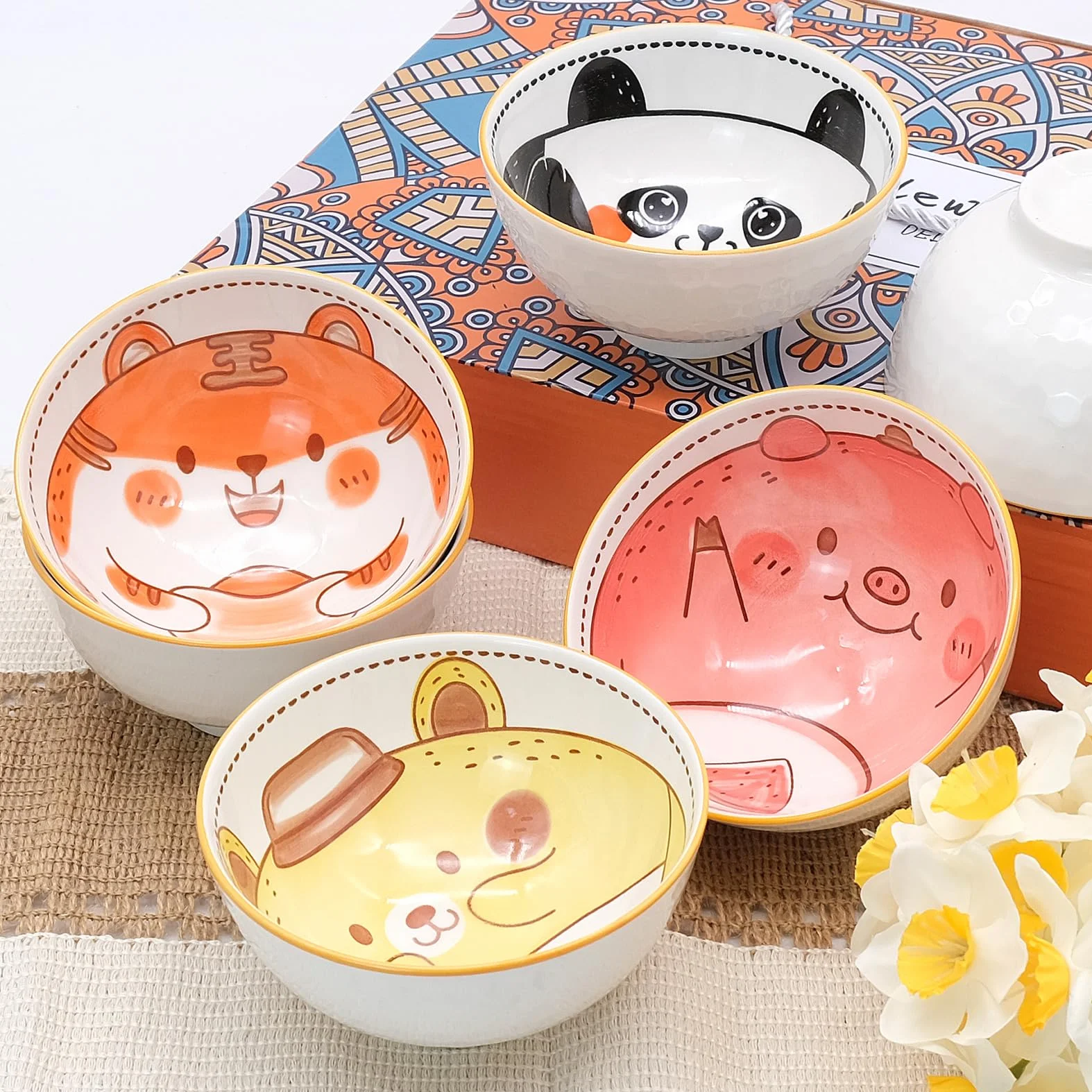 6-częściowy zestaw miseczek na płatki śniadaniowe z porcelany, miseczki deserowe z porcelany dla dzieci i dorosłych, 300 ml miseczka do przechowywania ceremonii, zupy, deserów, owoców, ramen