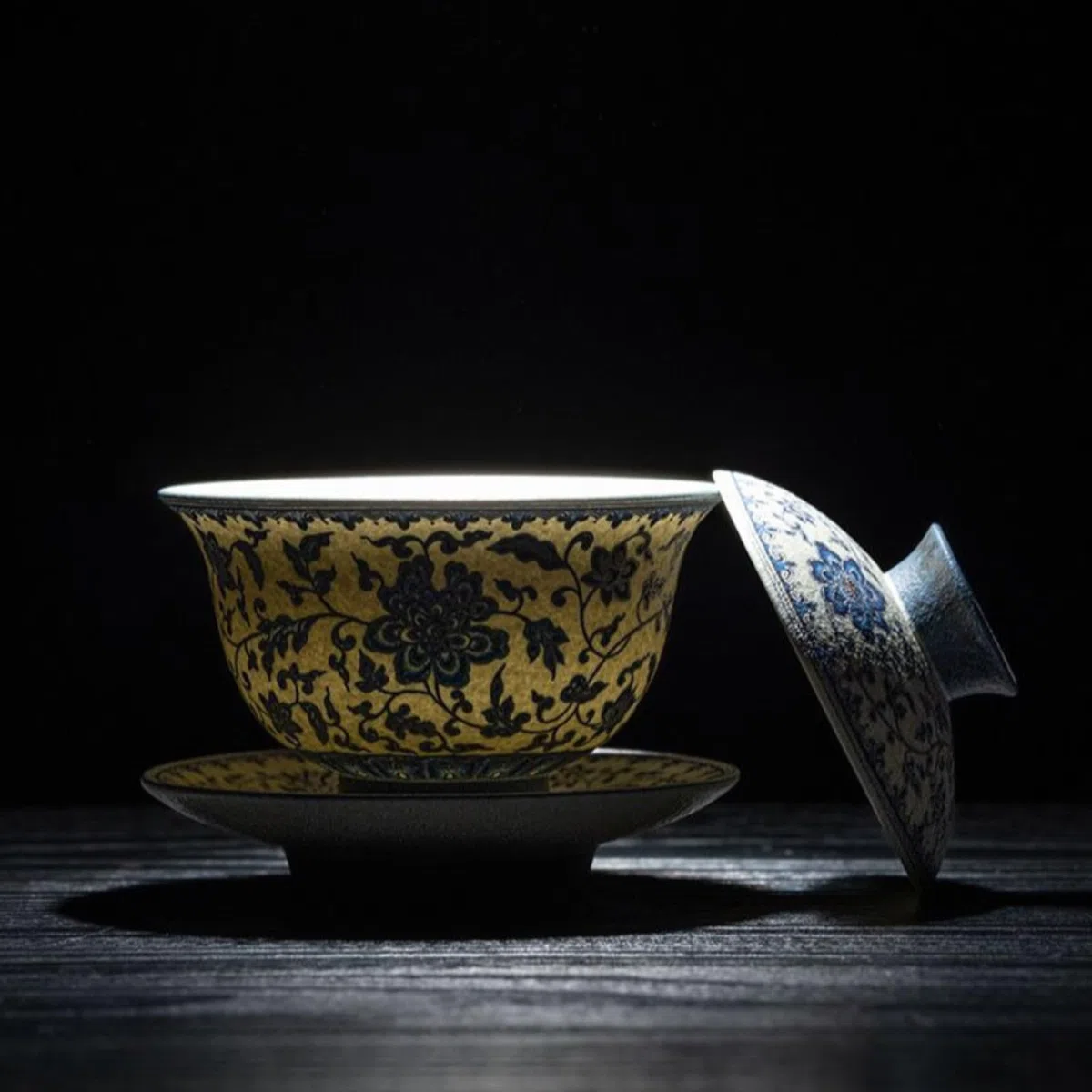 Niebieski i biały spleciony lotos ceramiczny Gaiwan, 180 ml, 170 ml, z pokrywką zestaw do herbaty Kung Fu