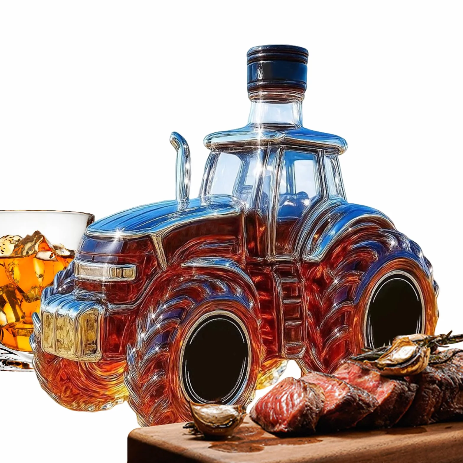 Szklane butelki do whisky - 300ml Traktor Design Pojemnik napoje, Karaffa do alkoholu, rodzinne ?wi?ta, imprezy, Bo?e Narodzenie, wesela, napoje