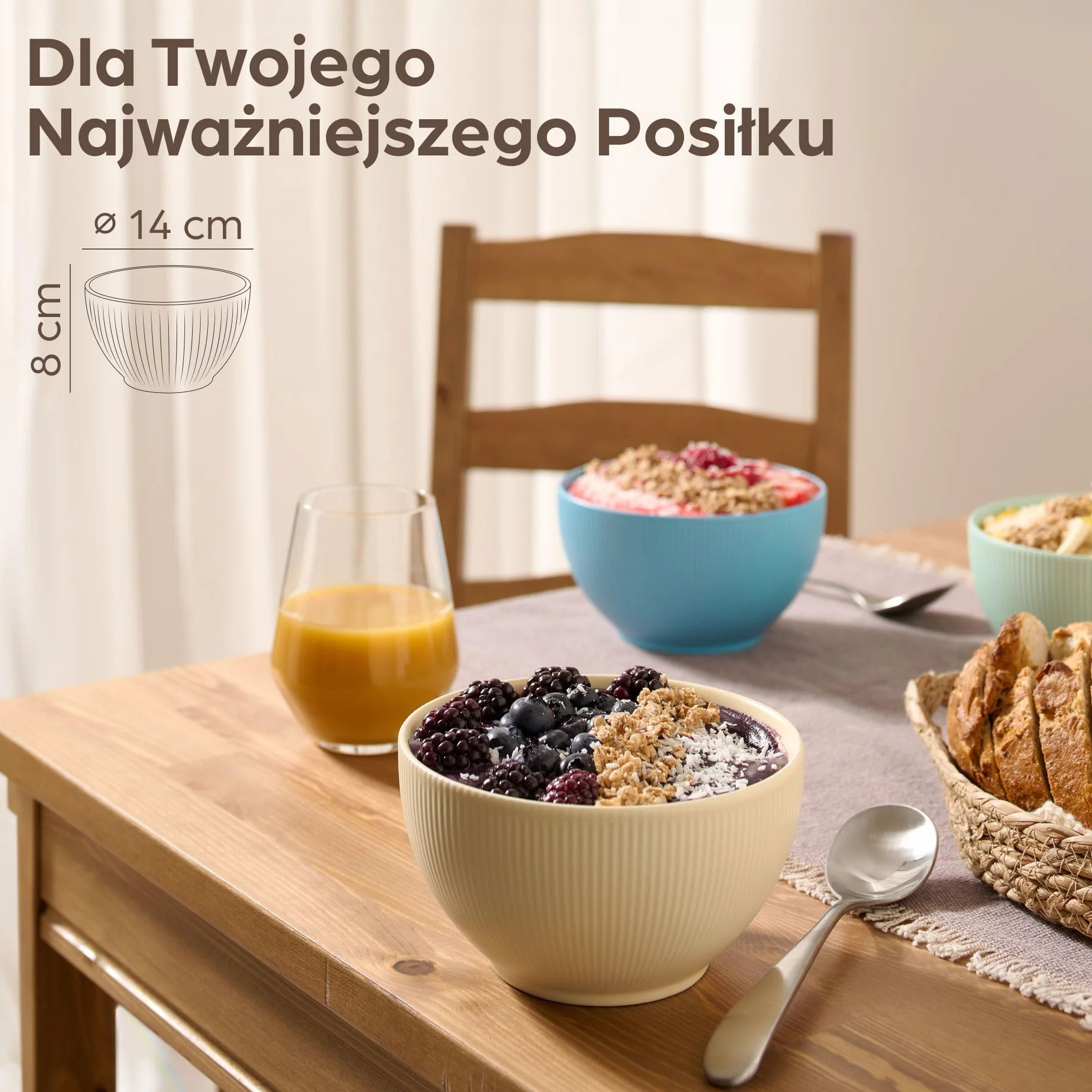 Praknu Misek na Musli - Zestaw 6 Misek - Ceramika Kolorowa - Duża Miska na Płatki - Odporna na Mikrofalówkę i Zmywarkę - 700 ml - Miski do zupy