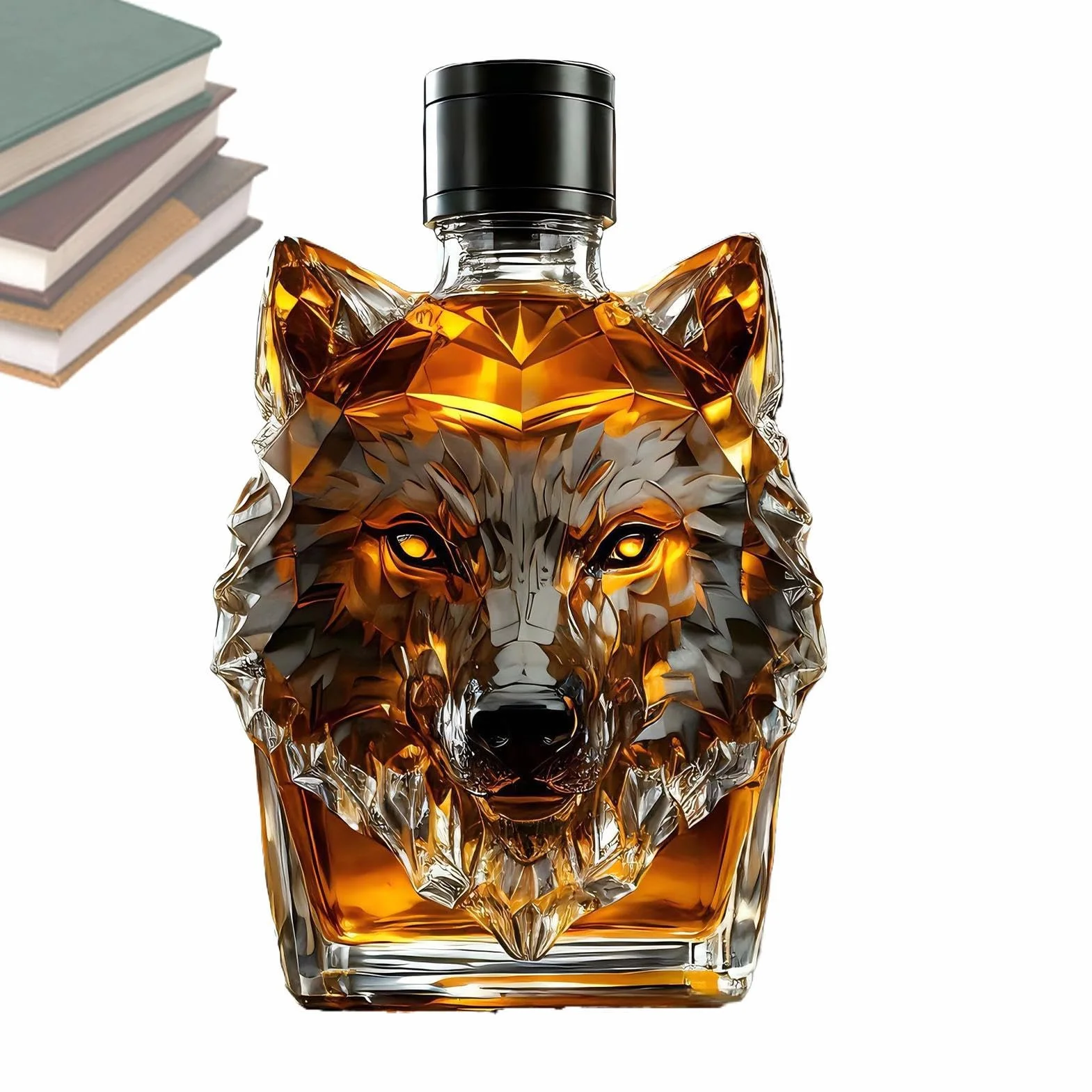 Wolf butelka do whisky, w stylu vintage, wilk, karafka do whisky z herbem, wytrzymała i funkcjonalna konstrukcja do domowego baru, kolekcjonerskiego, likieru z motywem zwierzęcym